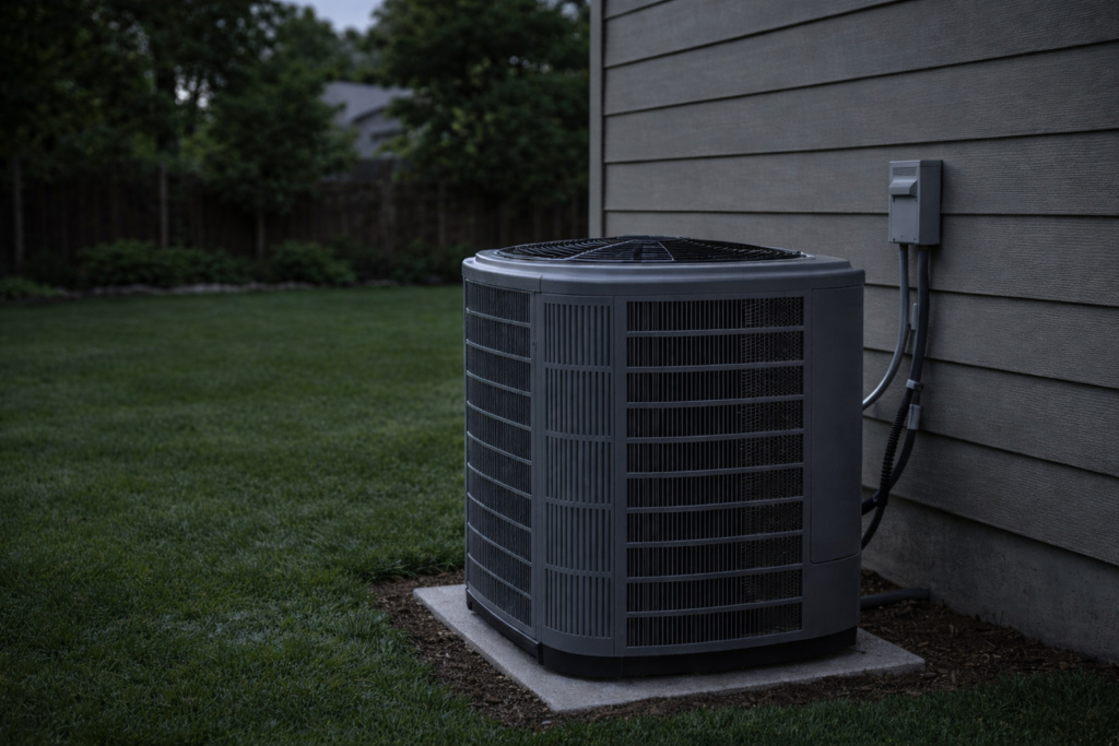 Central air conditioning unit outside a home not turning on with no visible operation